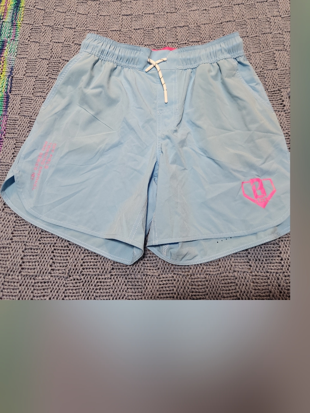 Light Blue Kids Athletic Shorts with Baseball Logo